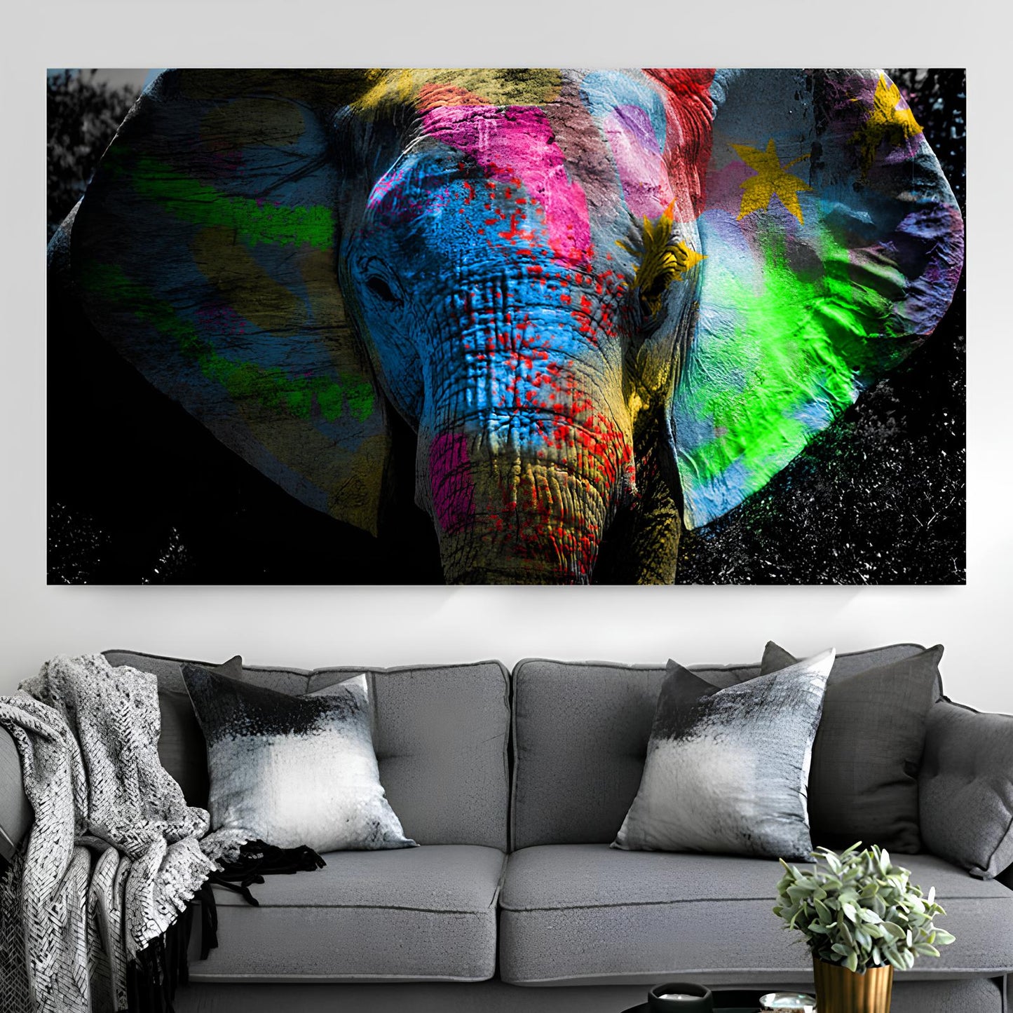 ABSTRACT PRINT ON CANVAS 'Sketch Elephant'